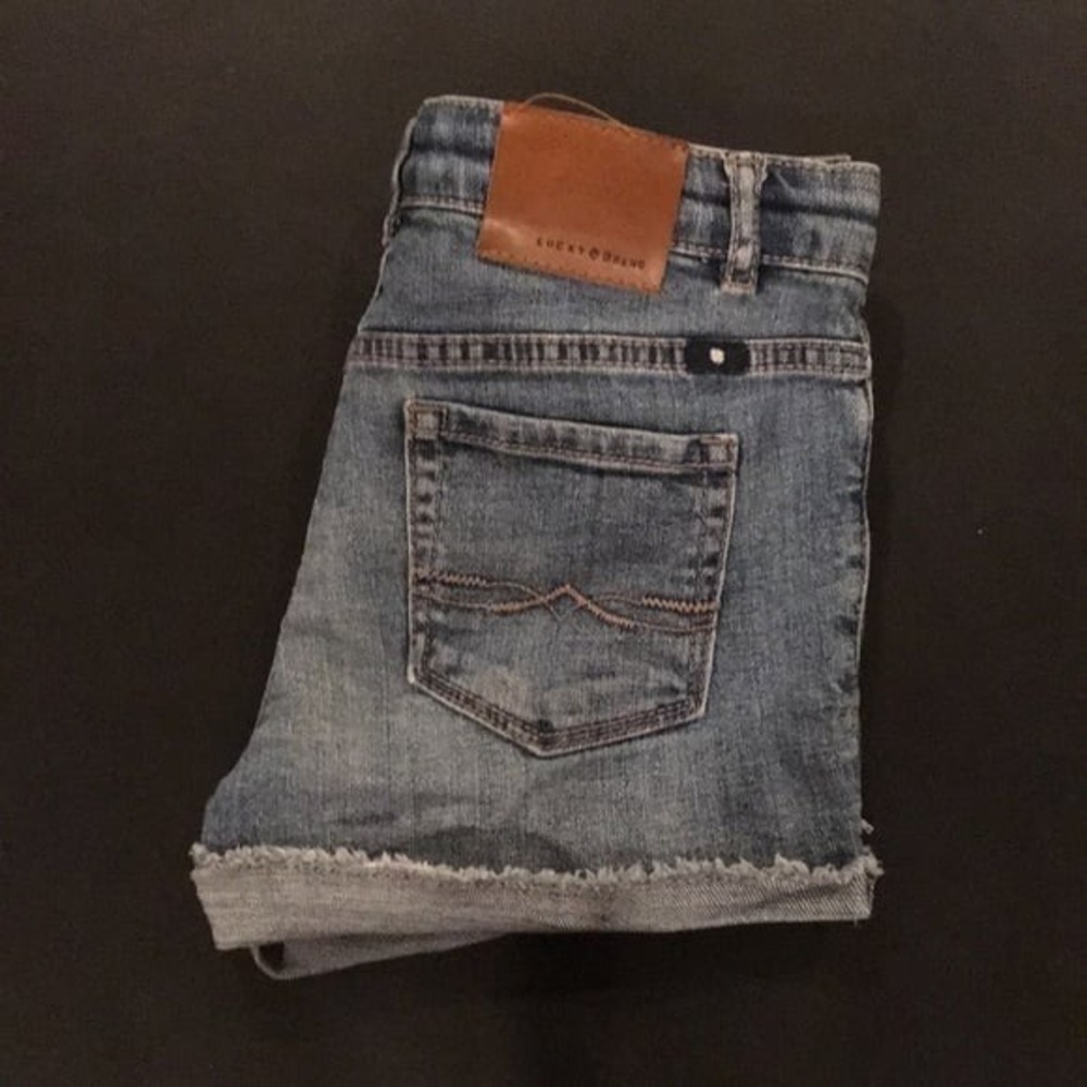 Lucky Brand Denim shorts Riley blue rolled hem distressed Size 10 - Picture 2 of 7
